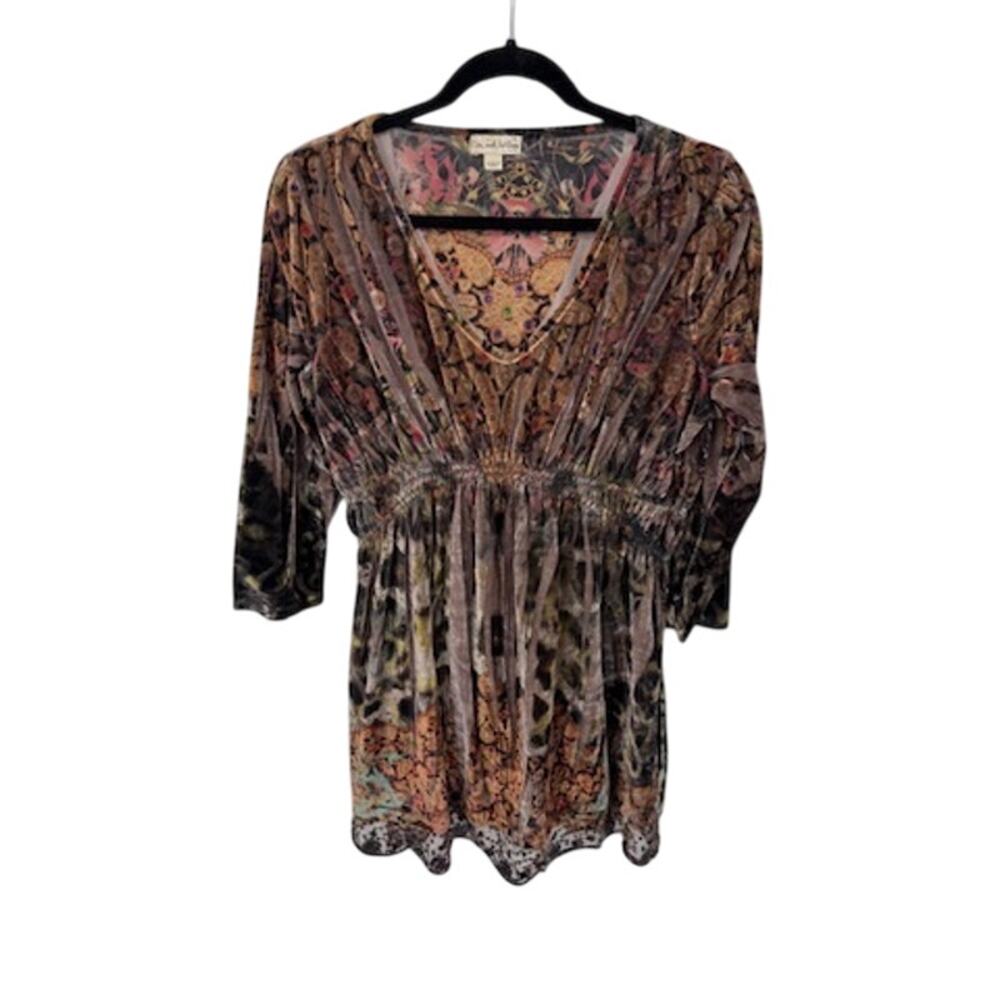 Vintage Y2K One World Whimsigoth Forest Fairy‎ Burnout Velvet Babydoll Top Large